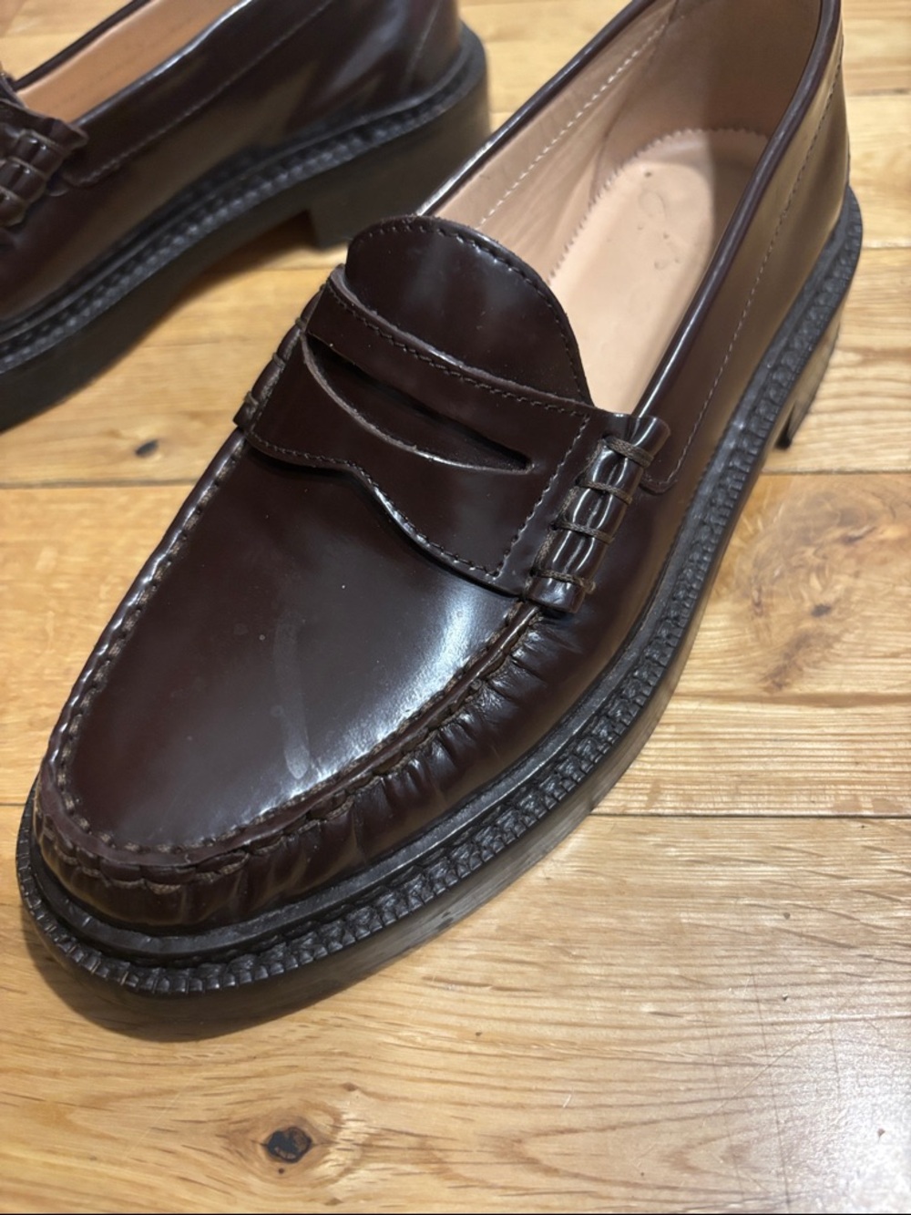 J. Crew Women's Dark Cherry Red Chunky Heel Leather Penny Loafers Size 6 - Picture 4 of 9